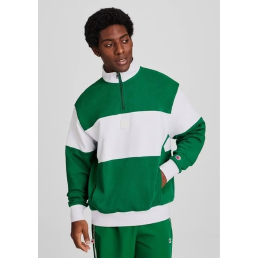 Champion Quarter Zip Pullover Mens Large Green White NWT Tennis Club Graphic Tee
